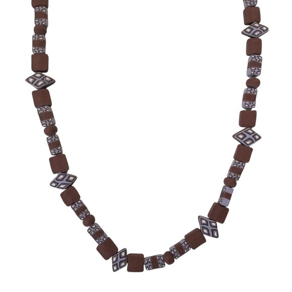 Millefiori Clay Necklace & Worry Beads Handmade Purple and Brown Clay Beads - Picture 3 of 8